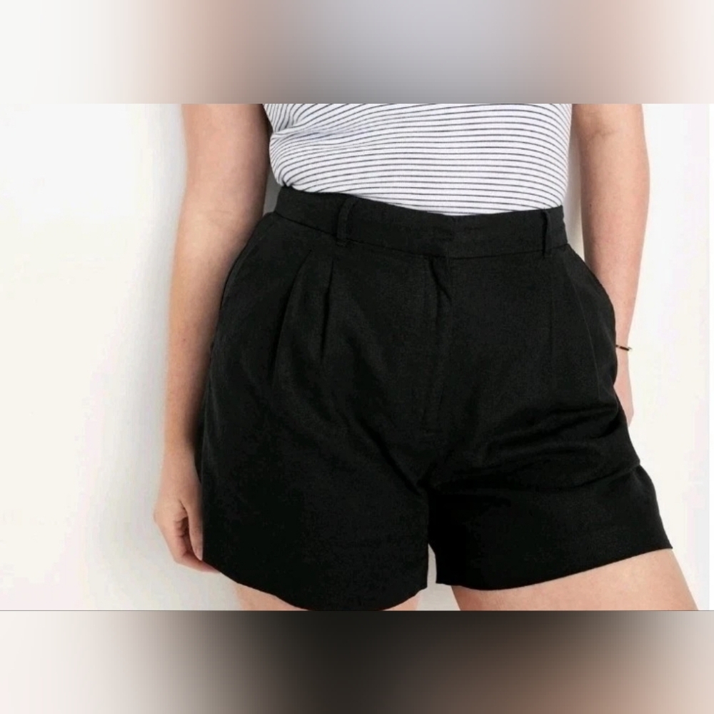 Old Navy L Black Linen Blend Extra High Rise Taylor Shorts Adjustable Waist‎ NWT